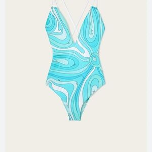 Emilio Pucci Turquoise & Aqua Swirl One-Piece Swimsuit